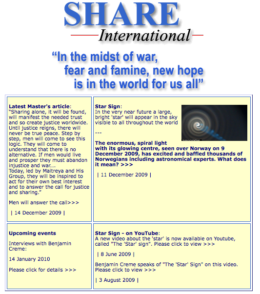 Picture 1 Screen capture from Share International's current main page.