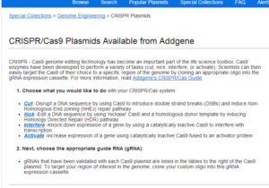 Addgene CRISPR Cas Plasmids for Genome Editing